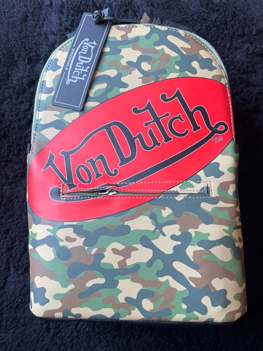 Von Dutch Camouflage Backpack with Red Logo Accent
